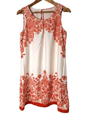 Promod Short Dress Women's Orange Ivory Floral Sleeveless Scoop Size Au/UK:10