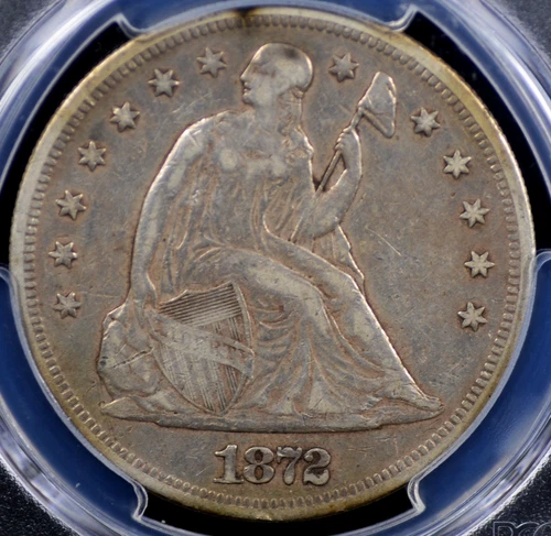 1872 SEATED LIBERTY "WITH MOTTO" DOLLAR PCGS VF20 WHOLESOME LOOKING LIGHT SHADES