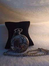 Quartz Hunter Pocket Watch and Chain with Hunting Scene on the Front Works Great