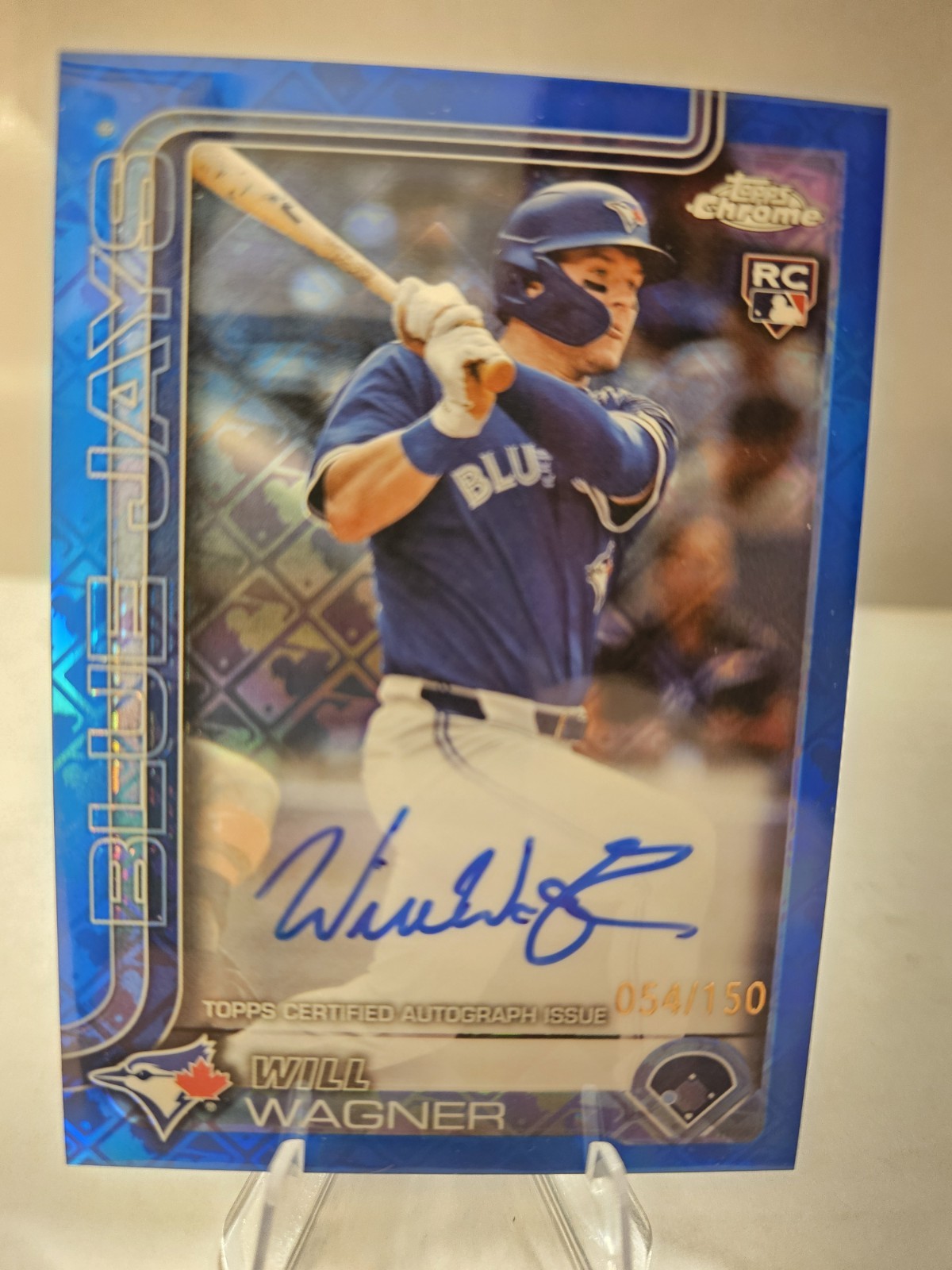 2025 Topps Chrome LogoFractor Will Wagner Rookie Auto RC Blue Refractor #54/150
