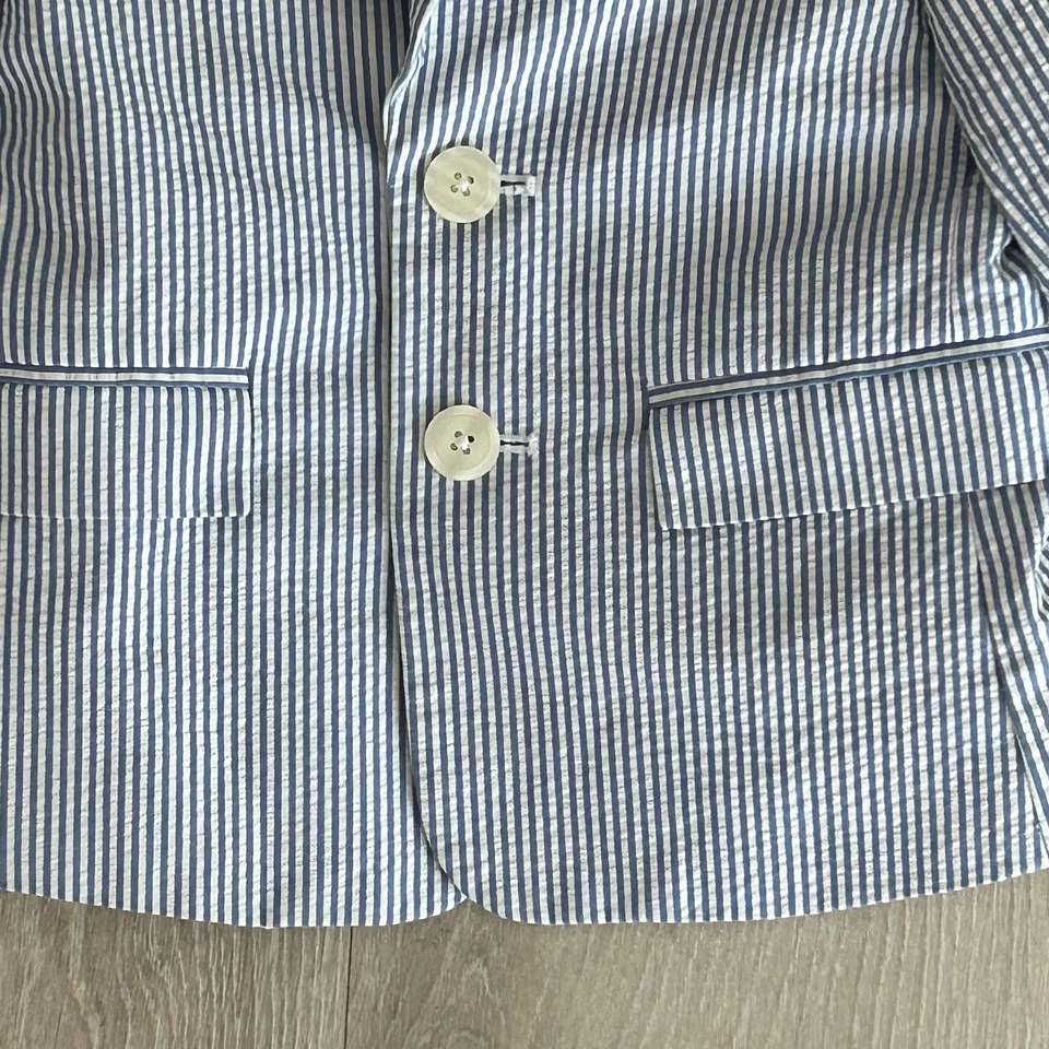 Blazer Talbots Niños Seersucker Talla 2 Azul Blanco Rayas Chaqueta Preppy Costero Foto 2 de 4