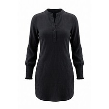 Steve Madden Black Textured Henley Mini Dress Long Sleeve Smocked Cuff XS