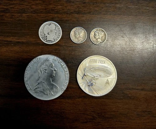 2oz+ Silver Coin Lot .999 Star Trek 2016 + 90% Barber Quarter Dimes