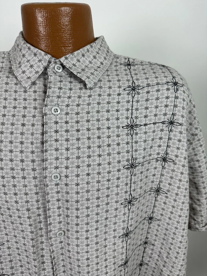 Camisa Havanera Hombre XXL Apretada Lino Rayón Geométrica Bordada Guayabera Playa Foto 3 de 4