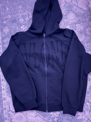 VLONE Limited Edition Rhinestone Full Zip Black Hoodie Men's Size L Fleece