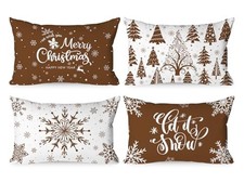 Christmas Throw Pillow Covers 12x20 Set of 4, 20" x 12" Pack of 4 Brown