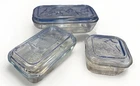 VTG Federal Glass- 4” Glass Refrigerator Dish 3 Different Sizes- Set Of 3+3 Lids