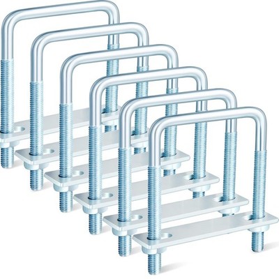 6 Pcs Square U Bolt Zinc Plated 3/8'' X 3-5/8'' X 4'' for Boat Trailer and Metal