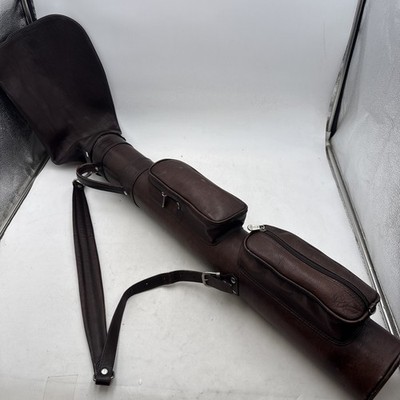 Vtg Deluxe Piel Leather Sunday Carry Golf Bag Columbian Leather W/ Hood RARE VG