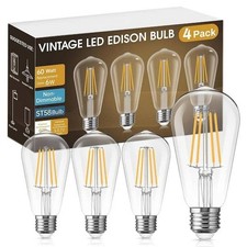 YANSUN ST58 LED Edison Bulbs 4-Pack E26 60W Equivalent 2700K Warm White Vintage