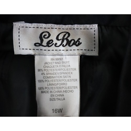 Vintage 90 Y2K Black Skirt Suit Plus 16W Business Corporate Work Military Ribbed - Picture 7 of 9