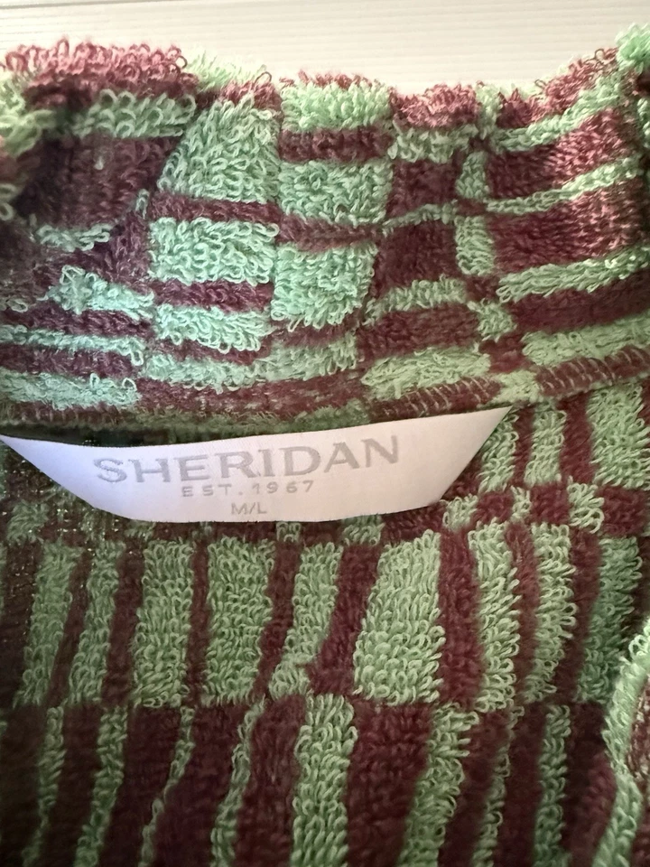 Albornoz Sheridan Vintage Lujo Australiano Algodón Grueso Talla M/L Verde Marrón Foto 3 de 4