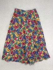 Vintage Talbots 100 Linen Floral Midi Skirt Size 12 Vibrant Tropical Beach Vaca