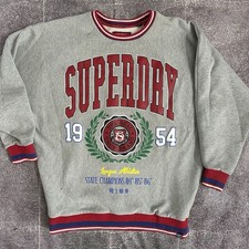 Women's SuperDry Heather Gray Red Oversized Spell Out Crewneck Sweatshirt Sz 8