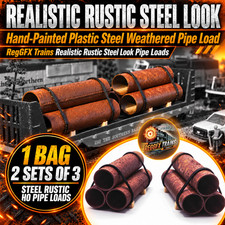 HO Scale Pipe Loads 1:87 Rustic Metal FX Hand-Painted — 2 Sets of 3