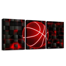 Red and Black Canvas Wall Art for Living Room Bedroom 12" x 16" 3 Piece Baske...