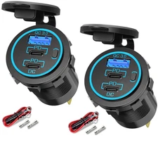2Pack 12V QC3.0 PD USB Super Fast Car Charger Outlet Socket For Boat Marine RV