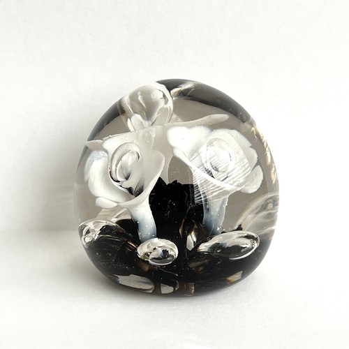 Art Glass Paperweight White Brown Trumpet Flower Controlled Bubbles 2.5” Vintage - Picture 2 of 4