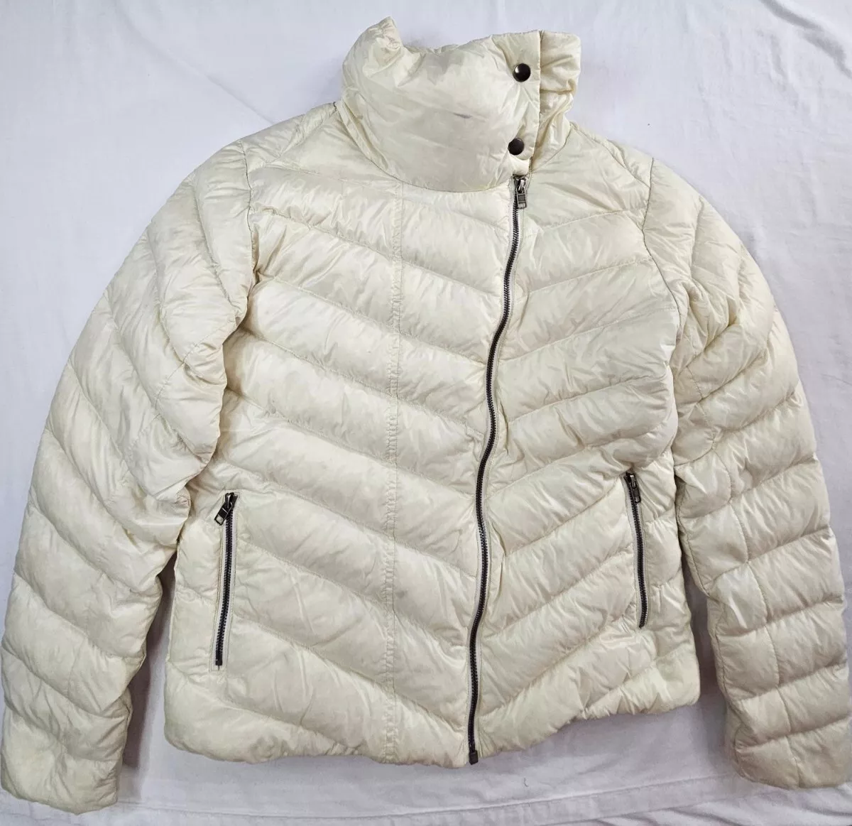 Patagonia Jacket Prow Women Large Ivory Raw Linen Puffer Duck Goose Down  28420 L