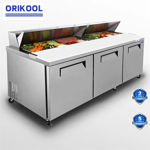 72" Commercial Prep Table Refrigerator 3 Door 21 Cu.ft Stainless Steel Mega Top