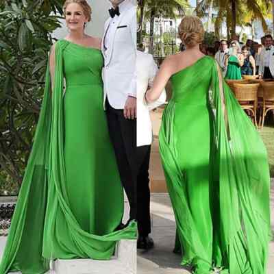 Sage Green One Shoulder Mother Of The Bride Dresses Pleats Chiffon Floor  Length | eBay