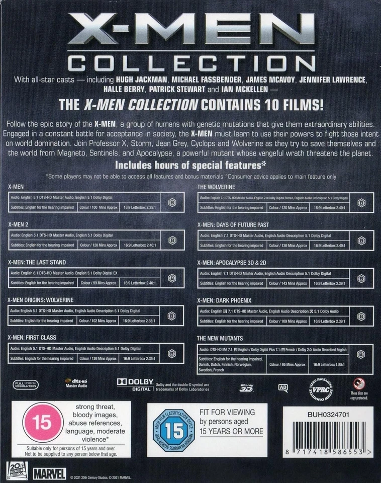 X-Men: 10 Movie Collection Blu-ray [USA Compatible] 10 Movie