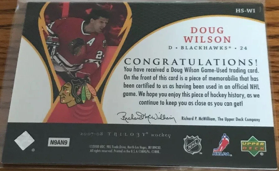 2007-08 Upper Deck Trilogy Honorary Swatches Doug Wilson HS-WI - Image 2 of 2