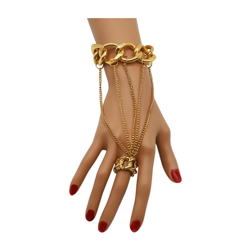 Women Gold Metal Hand Chain Sexy Street Fashion Bracelet Chunky Links Thick Ring