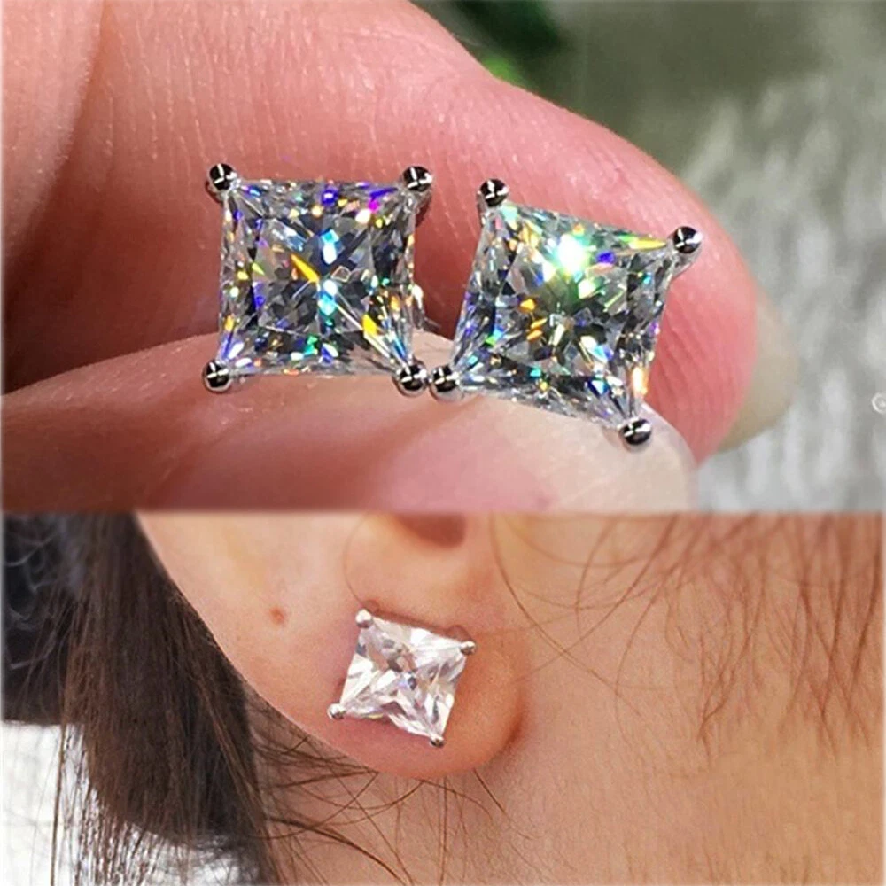 Mens square diamond stud earrings outlet