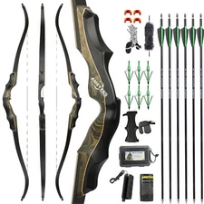 62" Archery Recurve Bow 20-55lbs Takedown 16'' Technology Wood Target Hunting RH