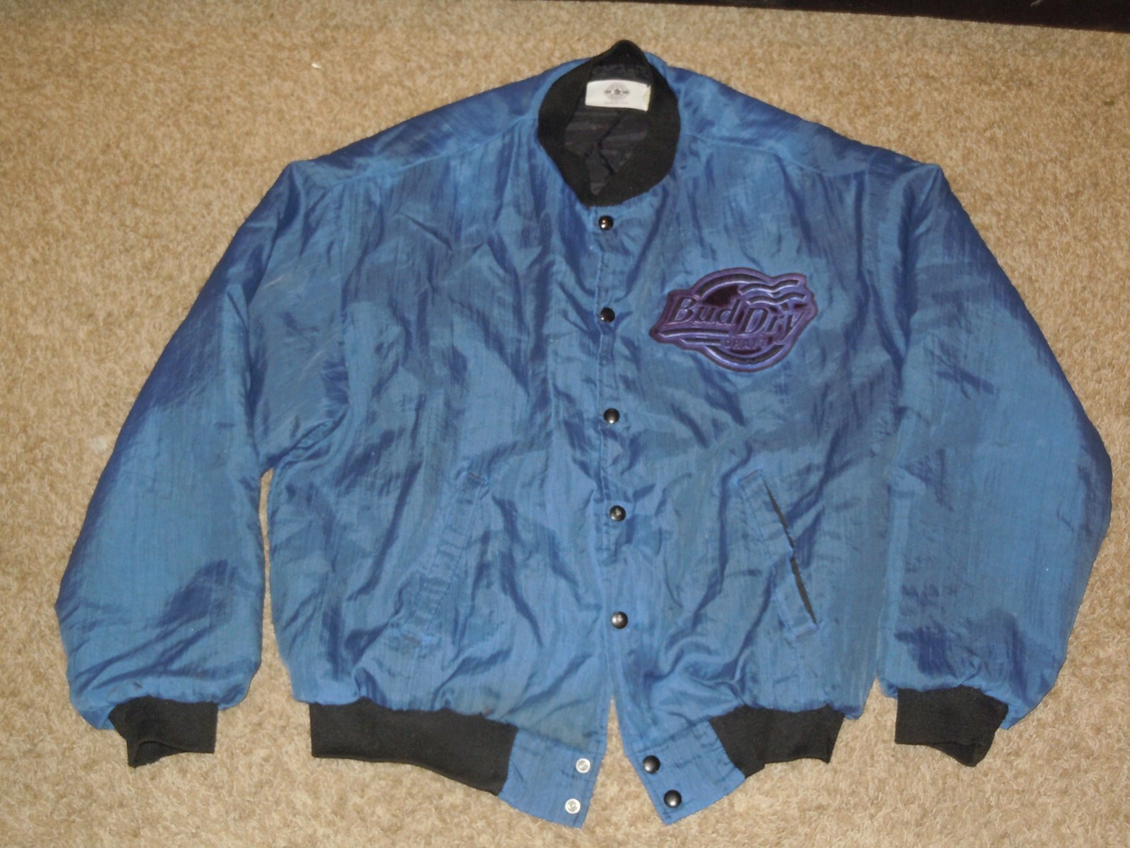 Vtg 1990's Why ask Why Bud Dry Draft Beer Jacket Coat… Gem