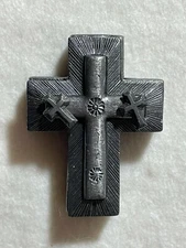 Vintage Torino Pewter Cross Jewelry Necklace Brooch Earrings Trinket Box Set