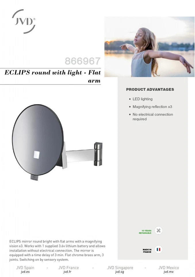 JVD ECLIPS Round Mirror with light - Flat arm - Image 3 of 4