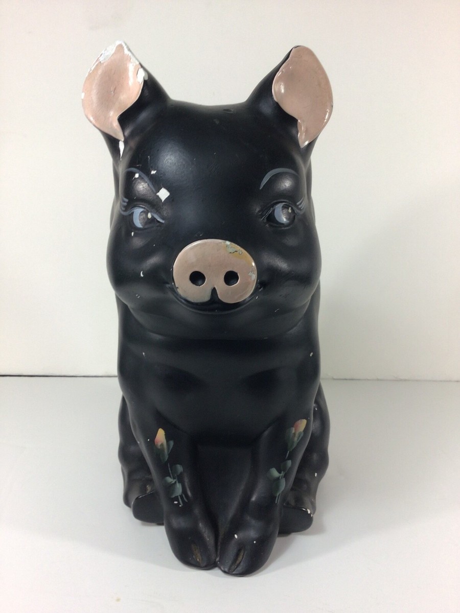 VINTAGE ALEXANDER BACKER CO. HAND PAINTED CHALKWARE BLACK PIG