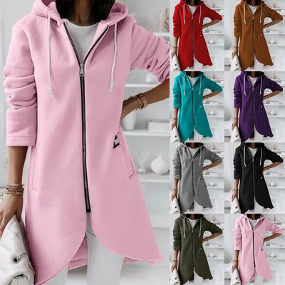 Übergröße Damen Hoodie Kapuzenpullover Lang Jacke Strickjacke Sweatshirt Mantel