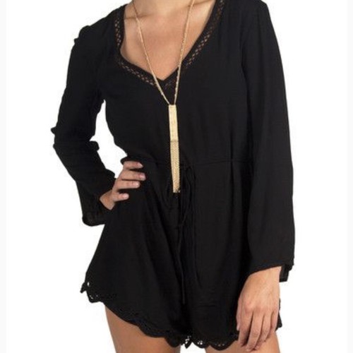 Long Sleeve Scalloped Hem Crochet Boho 