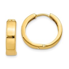 15mm 14K Yellow Gold Round Hinged Hoop Earrings Y7910