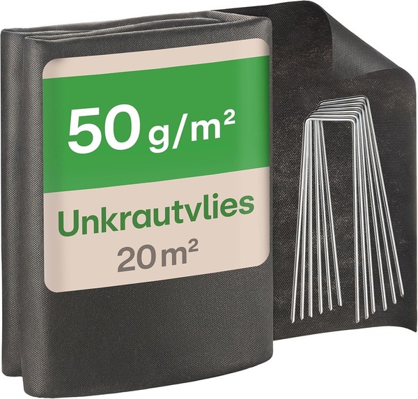 Unkrautvlies 50G/M² – 20M² Gartenvlies Mit 12 Erdankern 20 M² (2X10M) Langlebig-image