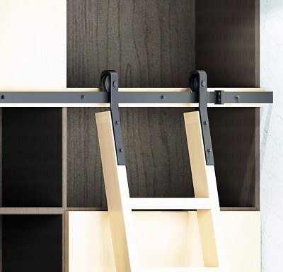 DIYHD Rustic Black Sliding Library Ladder Track Hardware Kit(No Ladder)