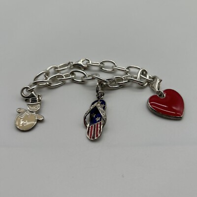 Sterling Silber 925 Bettelarmband mit 3 Lillian Vernon Charms, Karabinerverschluss