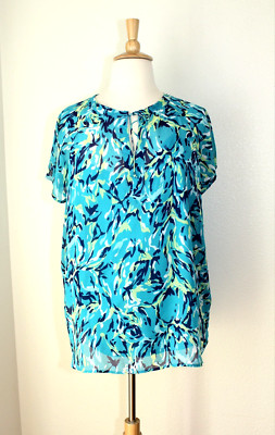 LIZ CLAIBORNE Casual 2 Pc Set ~ Sheer SS Top / Cami ~ Turquoise Navy Plus 3X #03