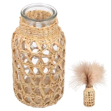 Cabilock Glass Flower Vase with Rattan Cover Farmhouse Vase Vintage Floral Co...
