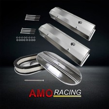 Fit Chevy SBC 350 58-86 Polished Tall Valve Covers & 15" Half Finned Air Cleaner
