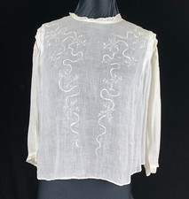 Antique True Victorian White Lawn Blouse M Embroidery Cutwork Tucks Small Flaws