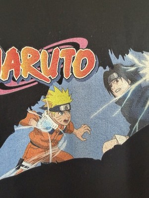 Gildan Heavy Blend Black Naruto Anime Graphic Pullover Hoodie Pockets Teens L