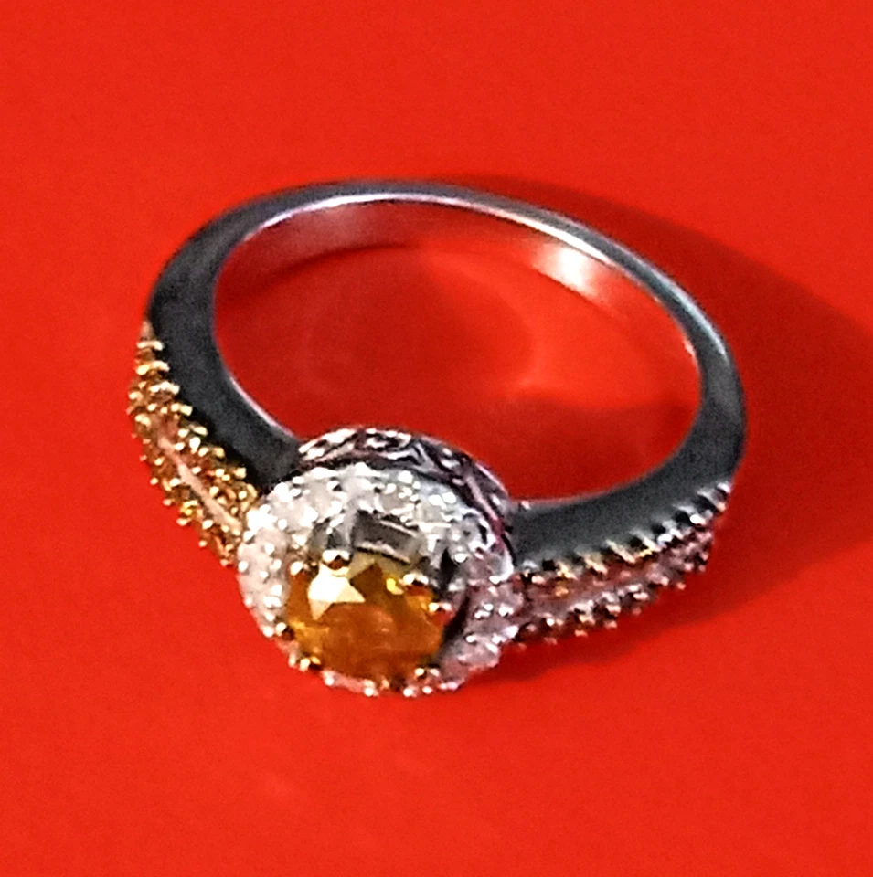 Anillo de platino sobre plata esterlina con diamantes amarillos (IR) 1,0 quilates talla 7, Foto 4 de 4