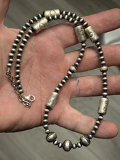 STERLING SILVER NATIVE AMERICAN SW NAVAJO PEARL BARREL GRADUATED NECKLACE .925
