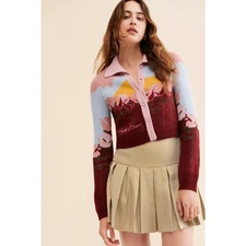 House of sunny knit crop grandma sweater floral sunset sz 12 colorful *FLAW*