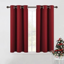 Christmas Window Curtains Blackout 42"W x 45"L Pack of 2 Burgundy Red