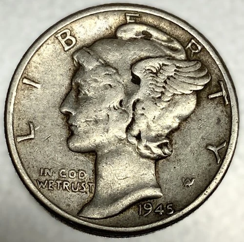 1945-P Mercury Dime 10c Good Circulated Condition 90% Silver US Coin - 3287